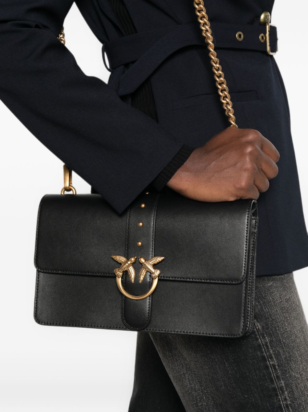 PINKO Borsa a mano con tracolla Love One Classic in pelle nera 