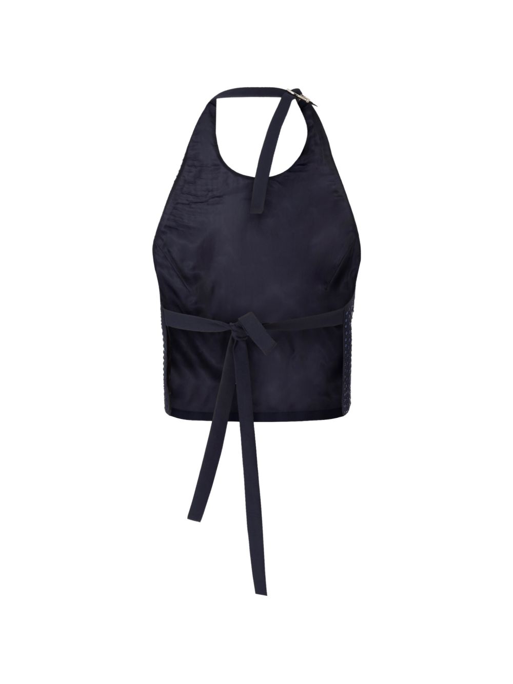 PINKO Top blu Arbaia con strass tono su tono e lacci al collo e sulla schiena 