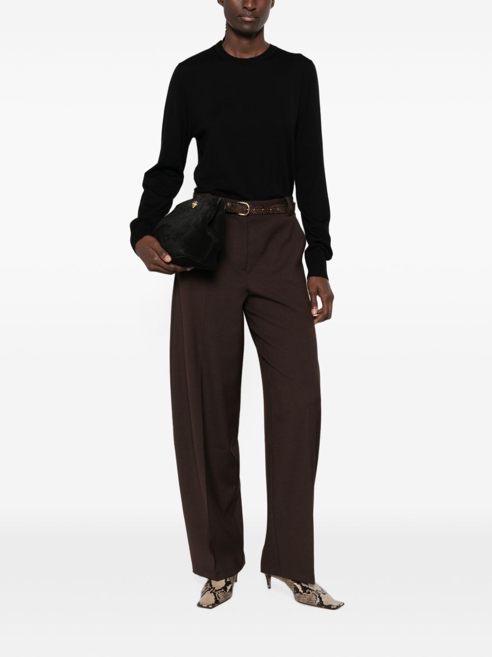 PINKO Pantaloni marroni Balbino casual eleganti a vita alta e wide leg 