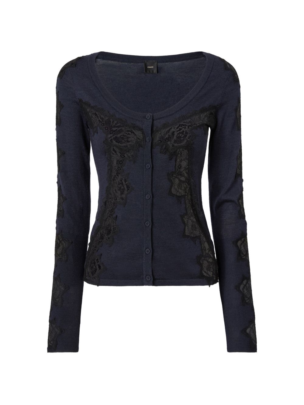 PINKO Cardigan blu Urlo in lana con pizzo e scollo a barca 