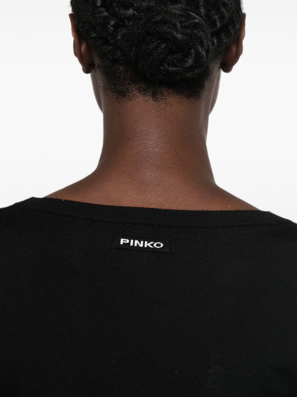 PINKO Cardigan nero Urlo in lana con pizzo e scollo a barca 