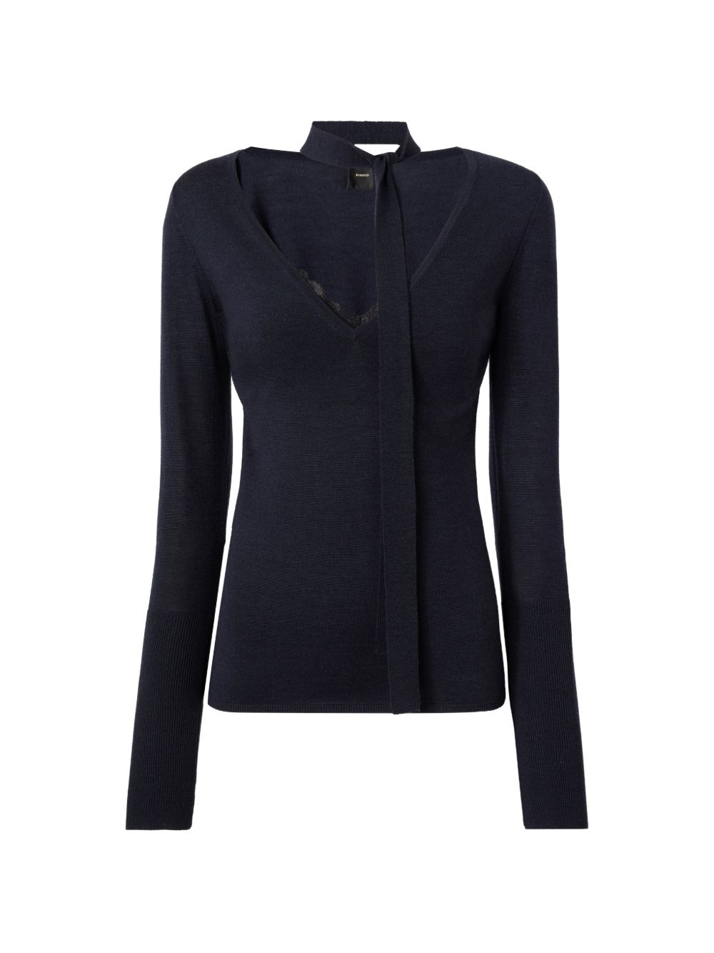 PINKO Maglia blu Soffio in lana con scollo a V 