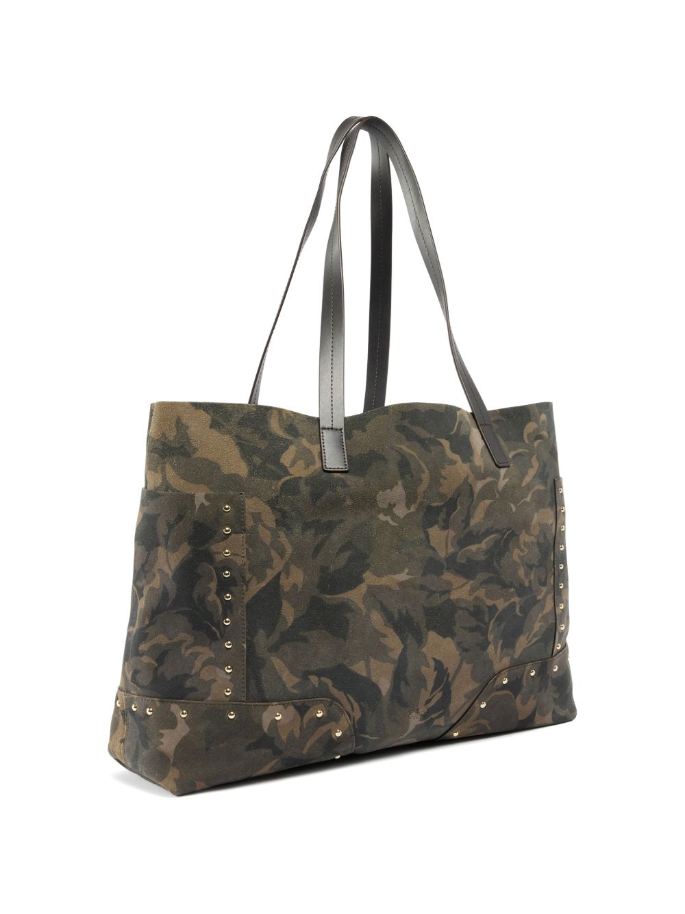 PINKO Borsa Tote Suede verde con stampa floreale e borchiette 