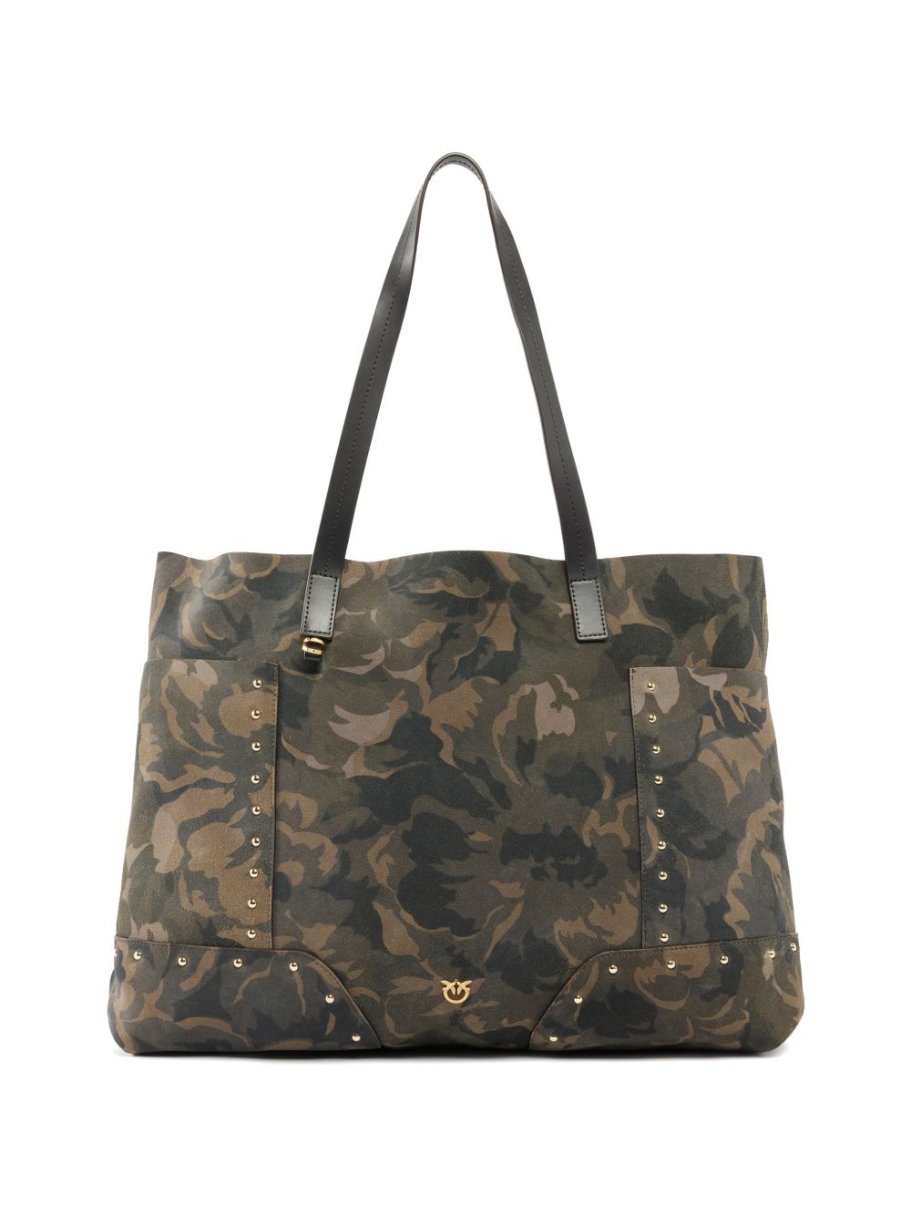 PINKO Borsa Tote Suede verde con stampa floreale e borchiette 