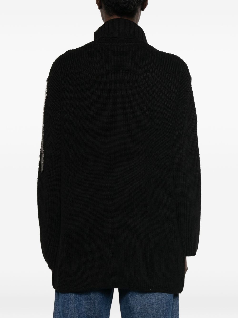 PINKO Maglia nera a collo alto Camaro con frange in strass 