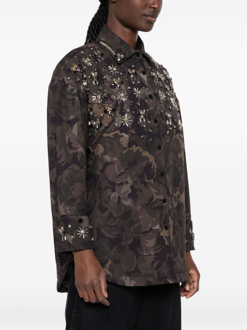 PINKO Giacca verde Barengo con design floreale impreziosito da strass 