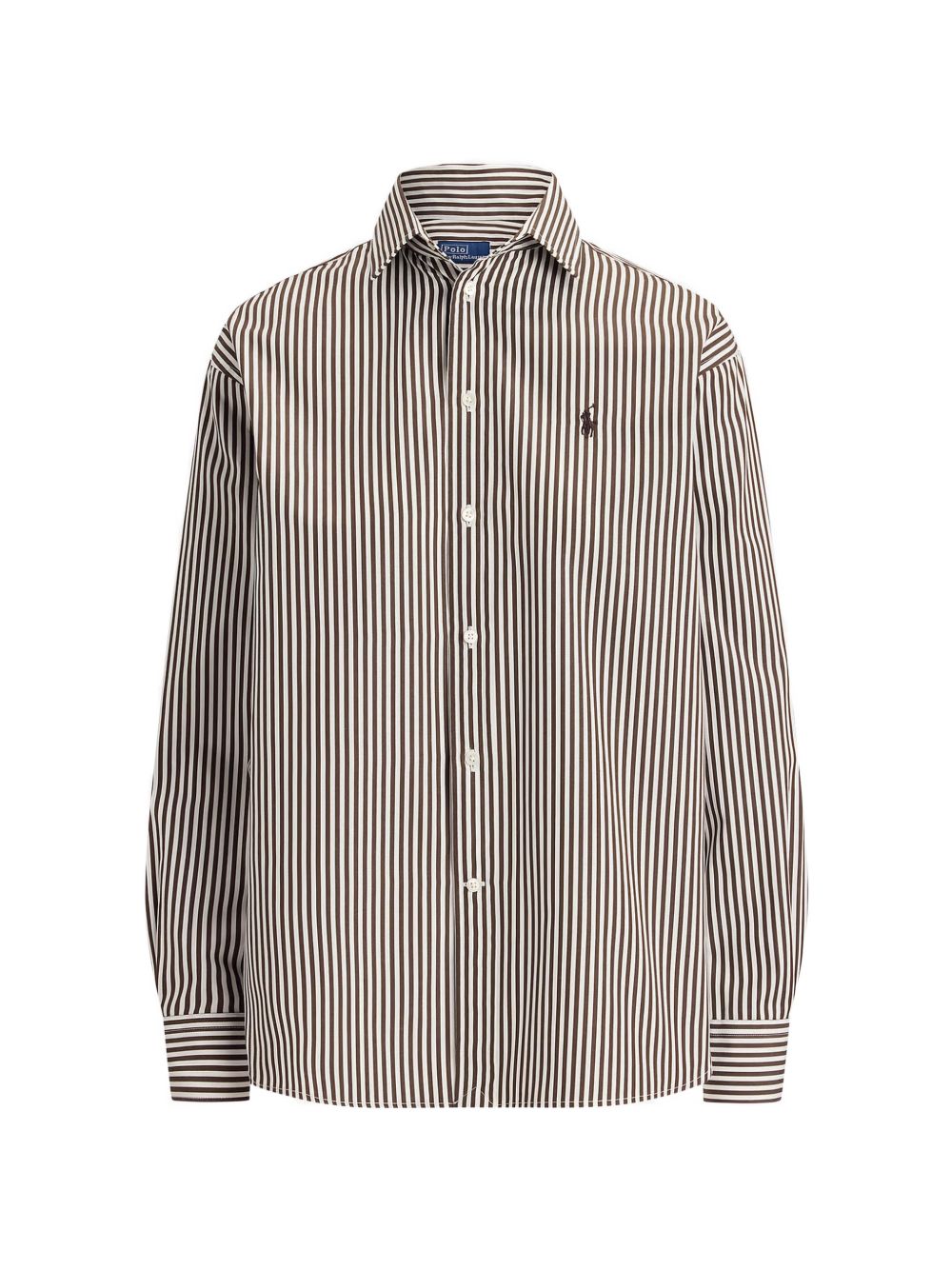 POLO RALPH LAUREN Camicia blusa a righe marroni con logo ricamato sul petto 