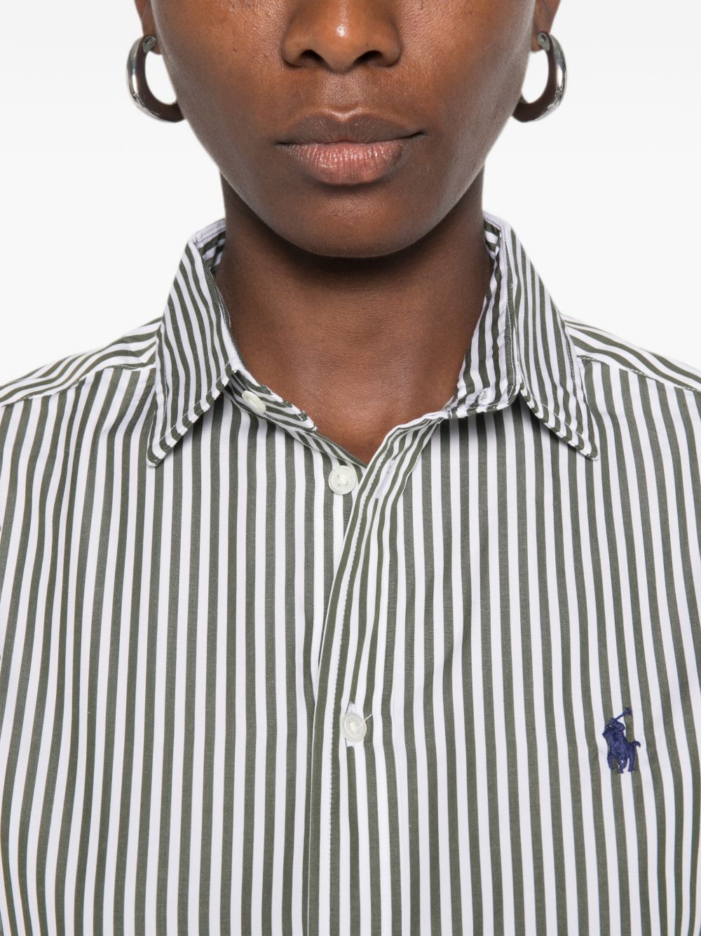 POLO RALPH LAUREN Camicia blusa a righe verdi con logo ricamato sul petto 