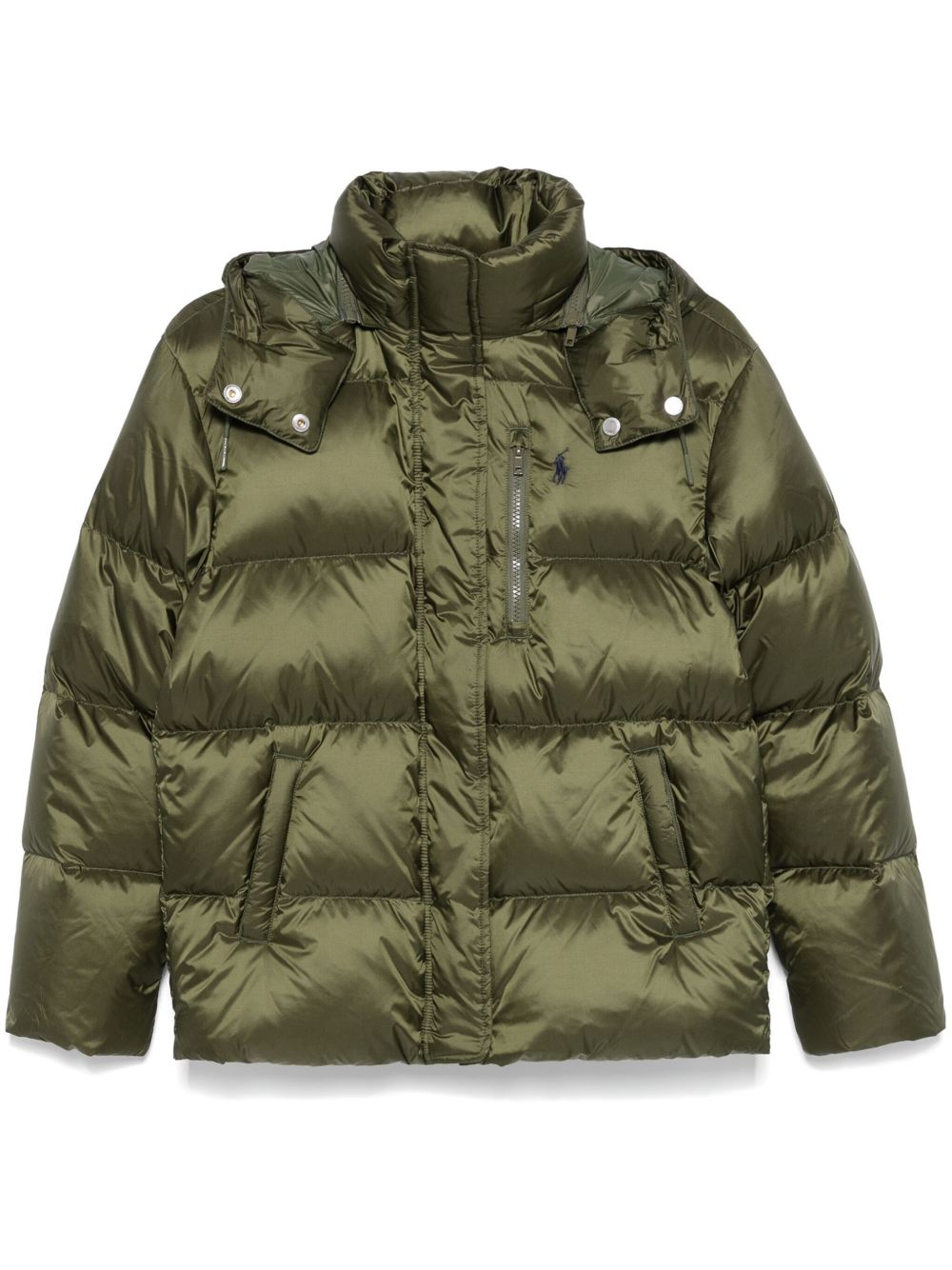 POLO RALPH LAUREN Piumino corto verde oliva con cappuccio e tasche 