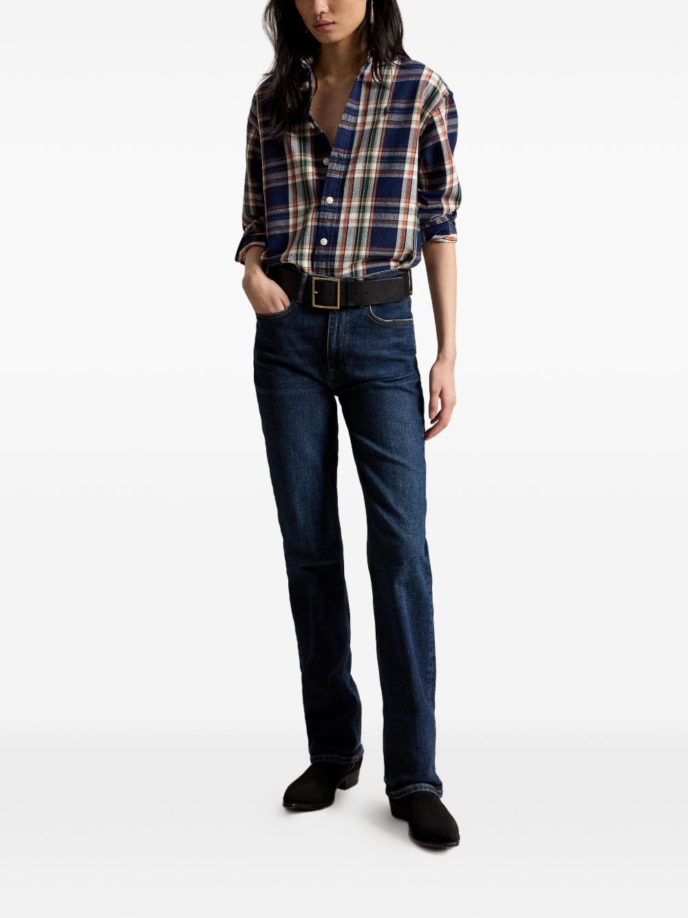 POLO RALPH LAUREN Camicia a quadri blu e arancione in cotone 