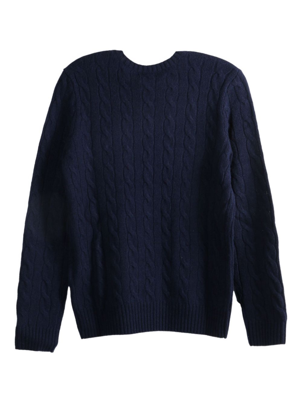 POLO RALPH LAUREN Maglia blu in lana girocollo con trama a trecce e logo ricamato 