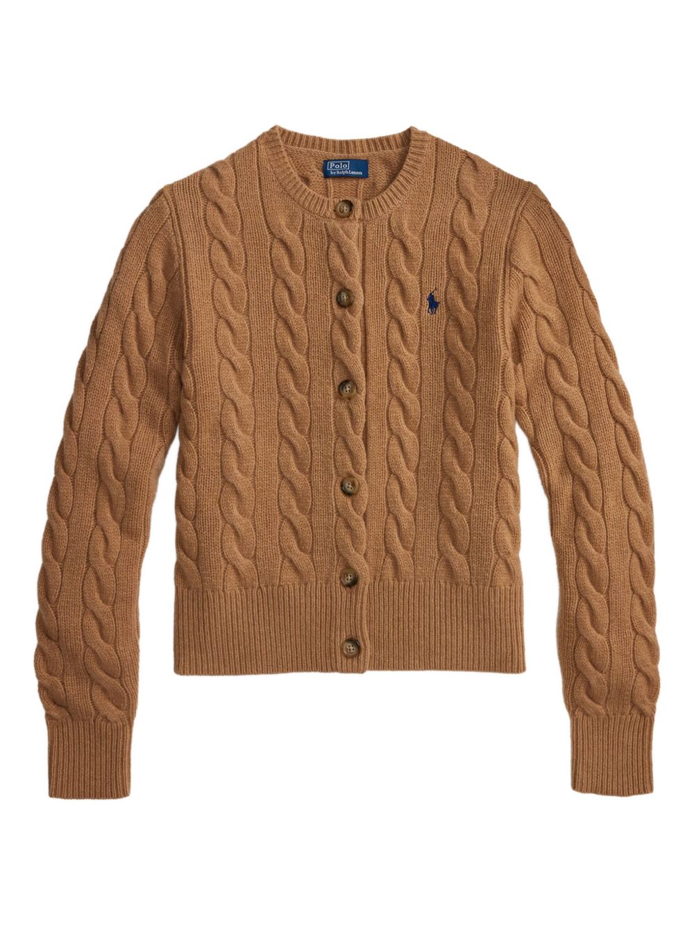 POLO RALPH LAUREN Cardigan in maglia marrone con logo ricamato 
