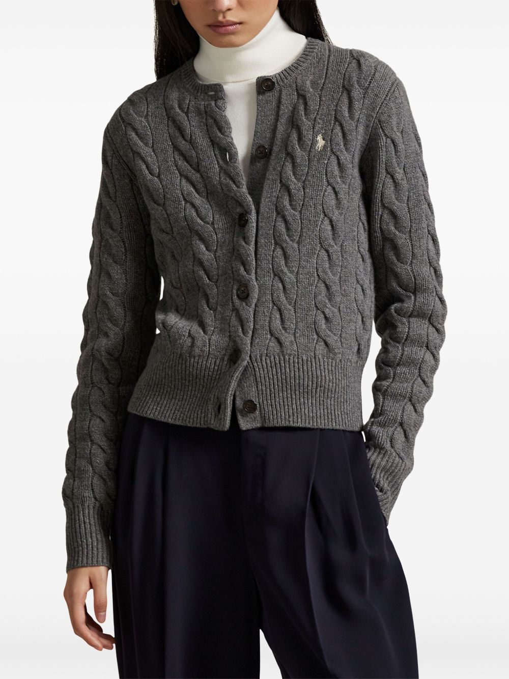 POLO RALPH LAUREN Cardigan in maglia grigio con logo ricamato 
