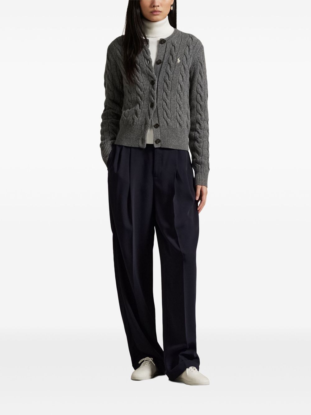 POLO RALPH LAUREN Cardigan in maglia grigio con logo ricamato 