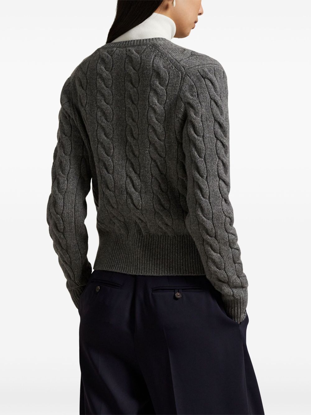POLO RALPH LAUREN Cardigan in maglia grigio con logo ricamato 