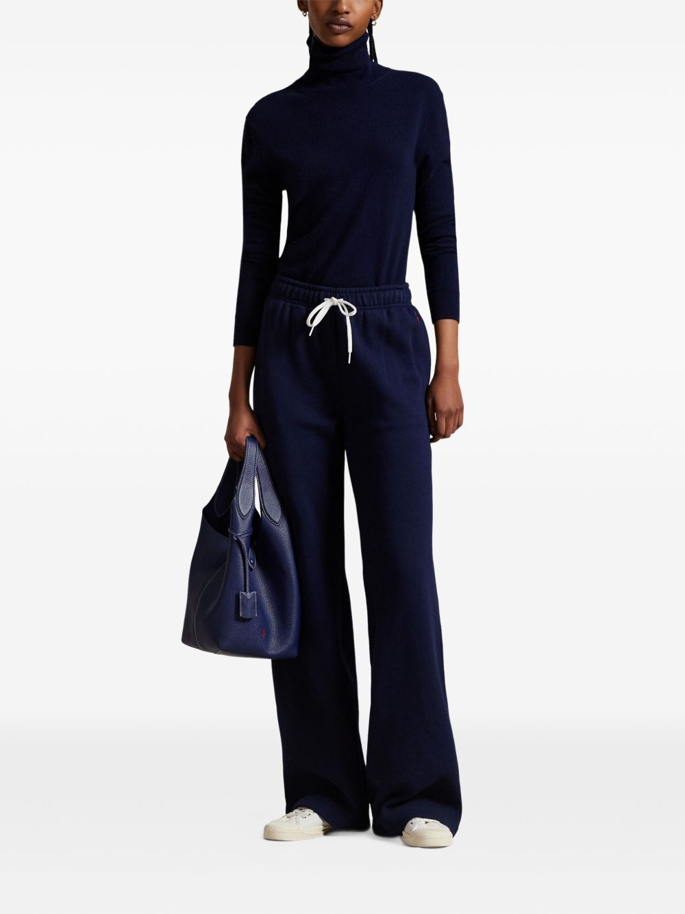 POLO RALPH LAUREN Pantaloni sportivi blu in cotone con coulisse e logo ricamato 