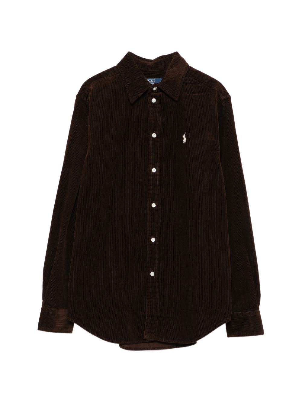 POLO RALPH LAUREN Camicia marrone in velluto con logo ricamato sul petto 