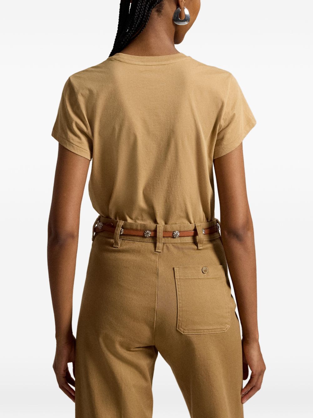 POLO RALPH LAUREN T-shirt cammello in puro cotone con logo ricamato 