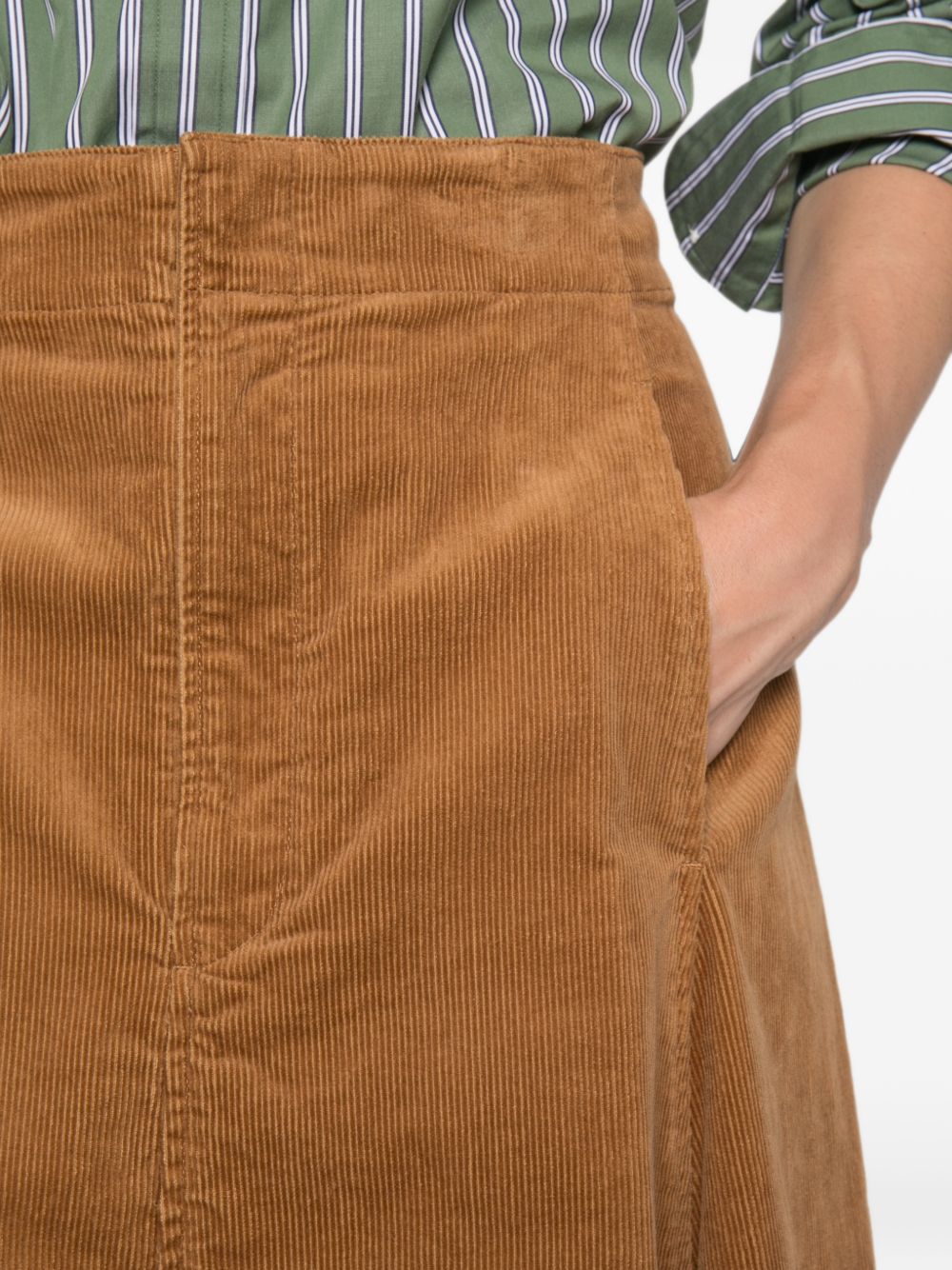 POLO RALPH LAUREN Gonna svasata in cotone a costine in velluto color cammello 