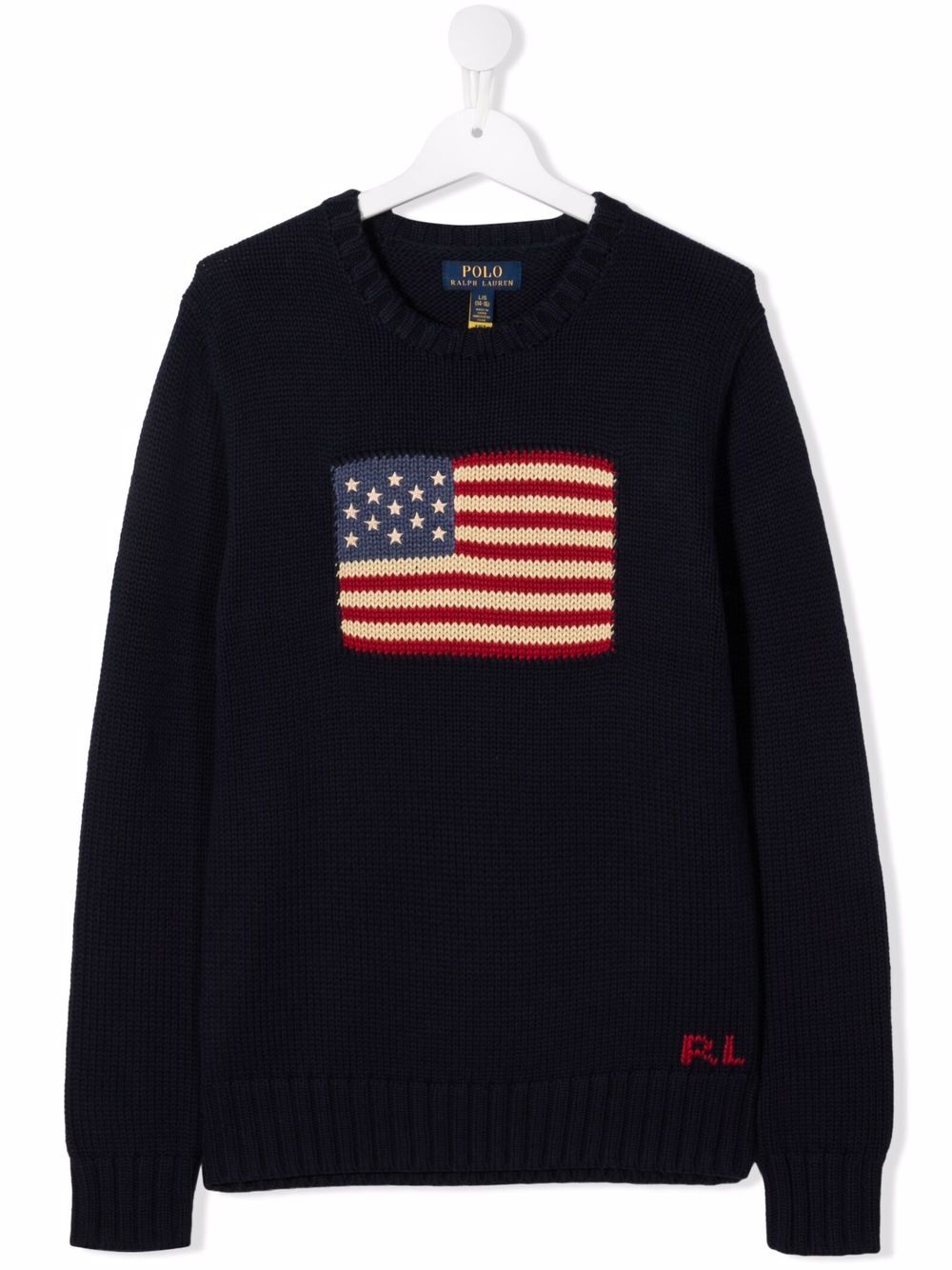 POLO RALPH LAUREN Maglia girocollo blu in cotone con motivo American Flag 