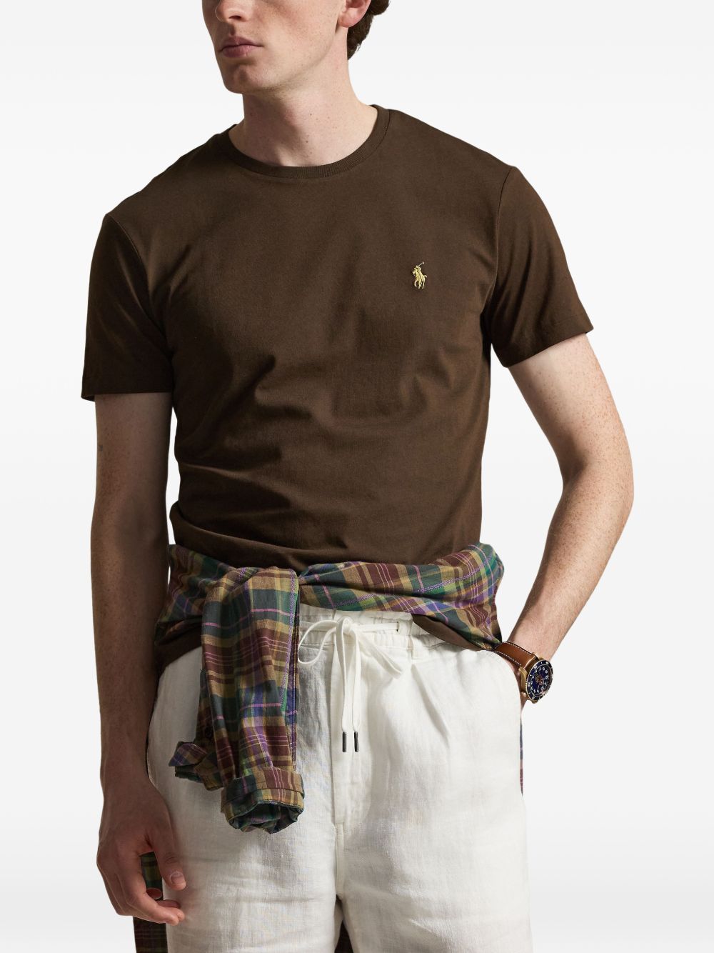 POLO RALPH LAUREN T-shirt marrone in cotone con logo sul petto firmata Polo Ralph Lauren 