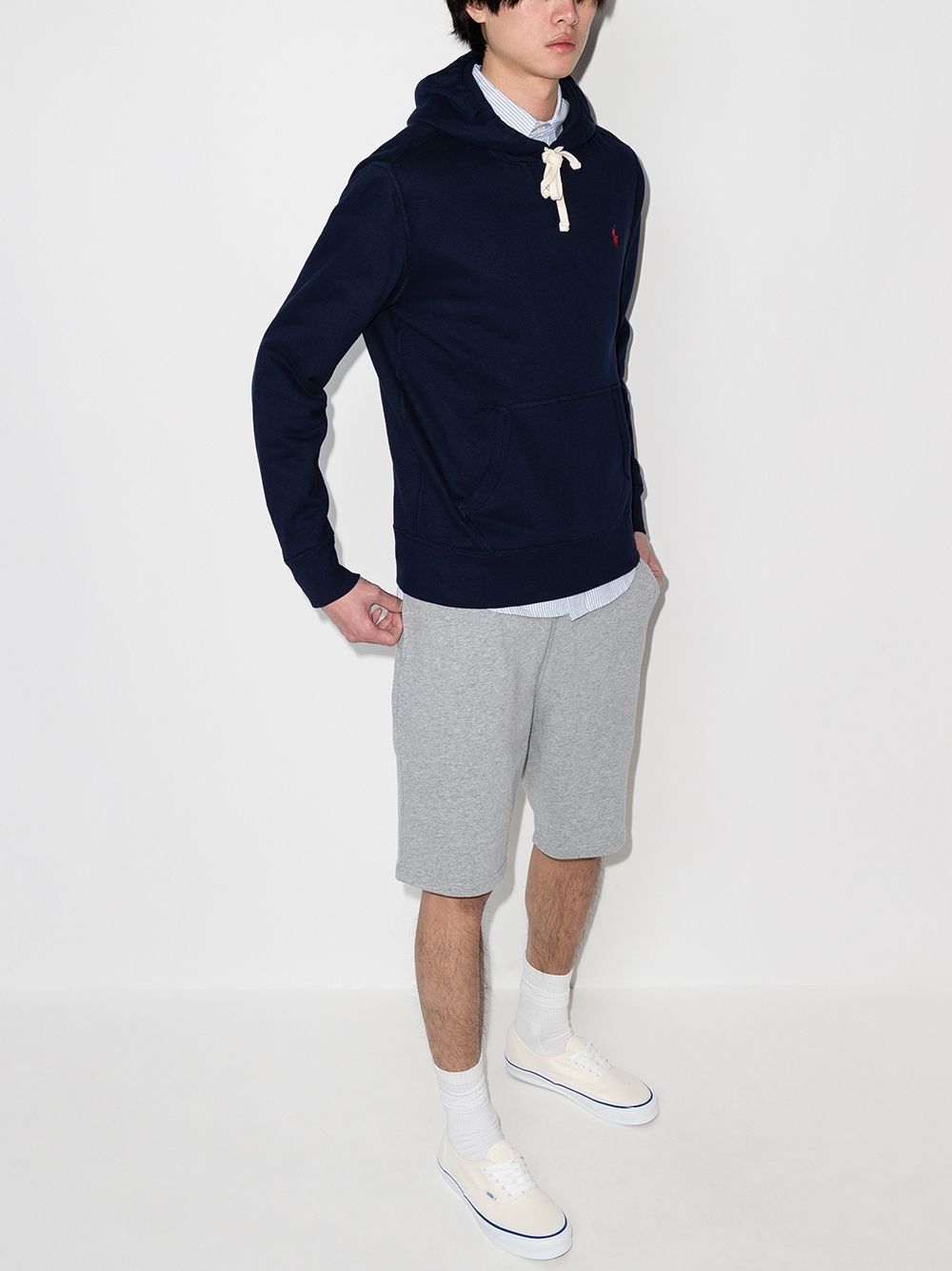 POLO RALPH LAUREN Felpa blu con cappuccio e logo ricamato rosso 