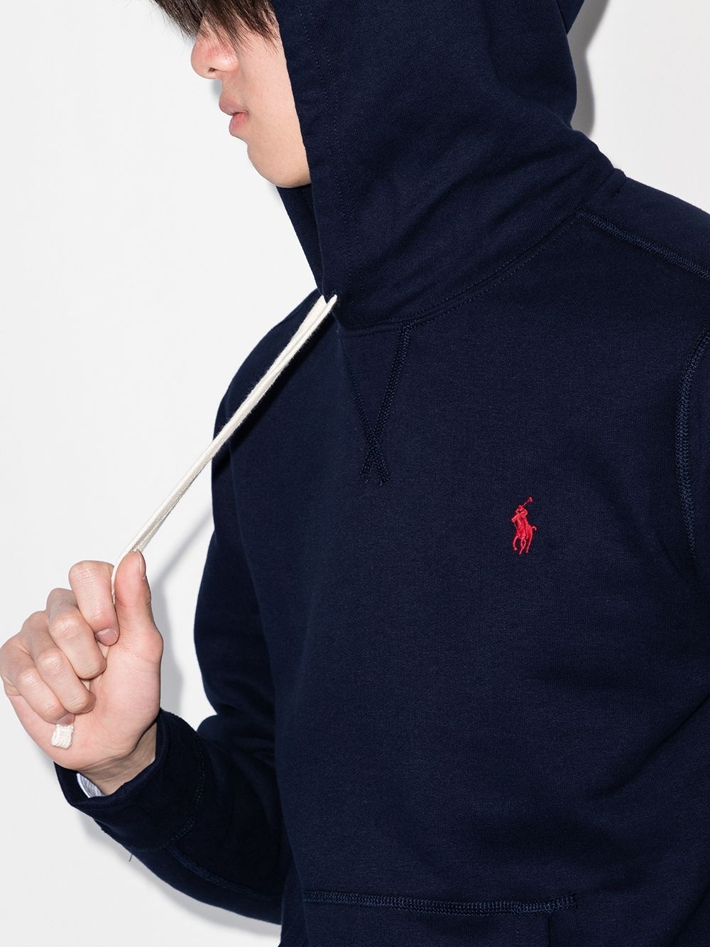 POLO RALPH LAUREN Felpa blu con cappuccio e logo ricamato rosso 