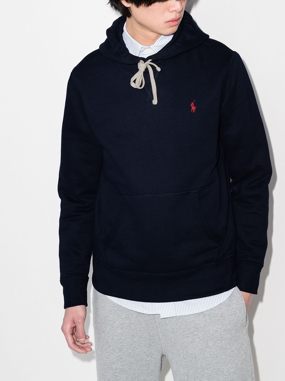 POLO RALPH LAUREN Felpa blu con cappuccio e logo ricamato rosso 