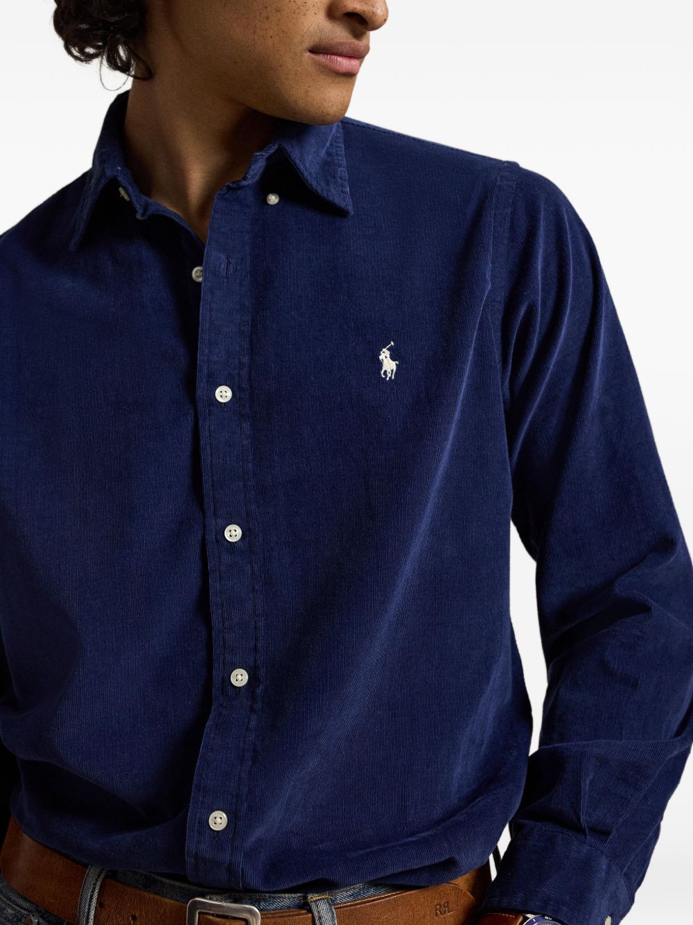 POLO RALPH LAUREN Camicia blu in velluto con logo ricamato 