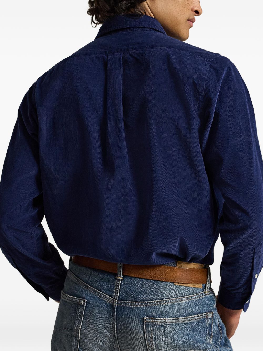 POLO RALPH LAUREN Camicia blu in velluto con logo ricamato 