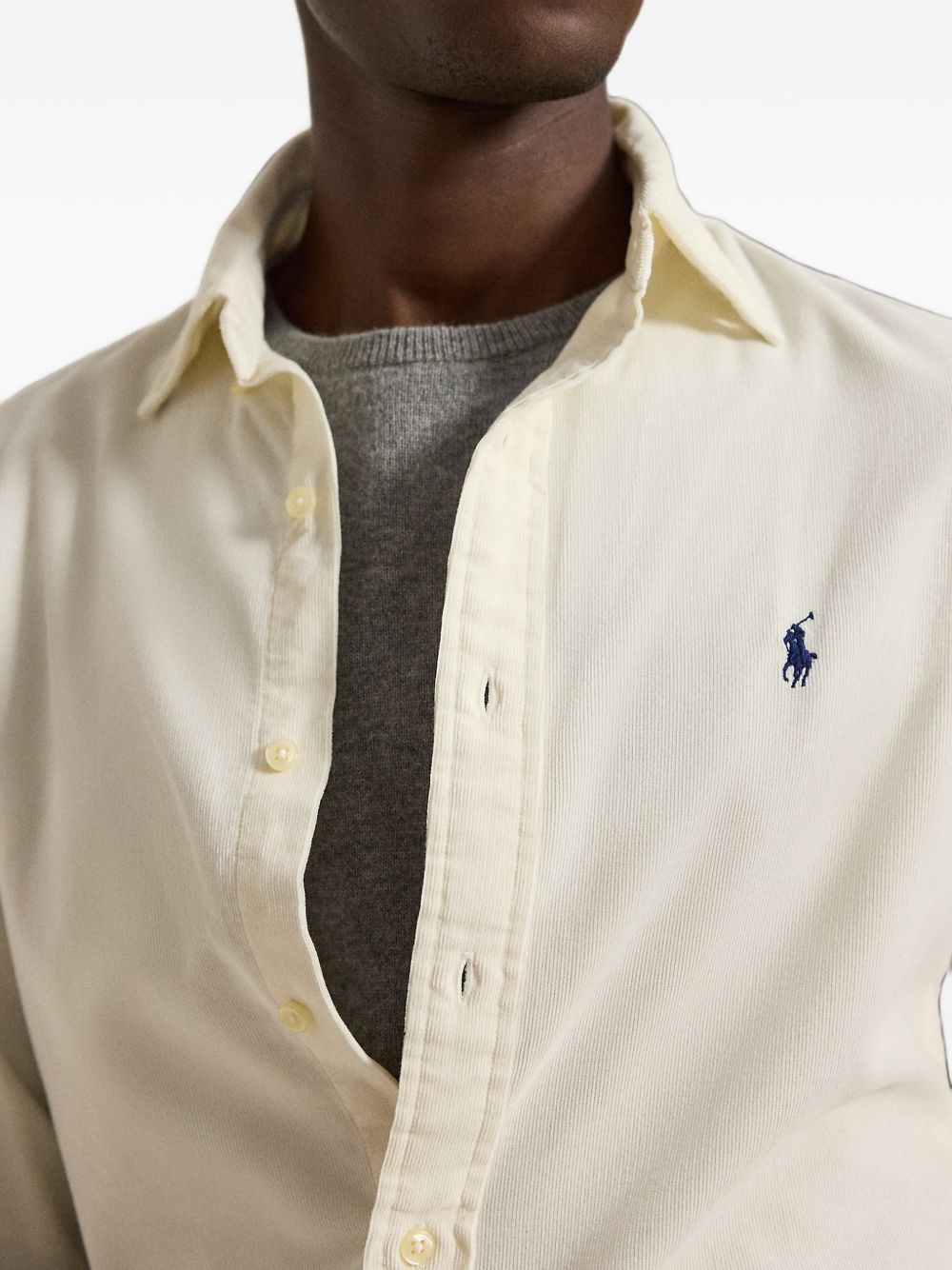 POLO RALPH LAUREN Camicia crema in velluto con logo ricamato 