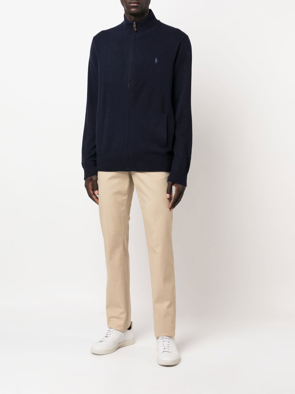 POLO RALPH LAUREN Cardigan con cerniera a collo alto in lana blu 