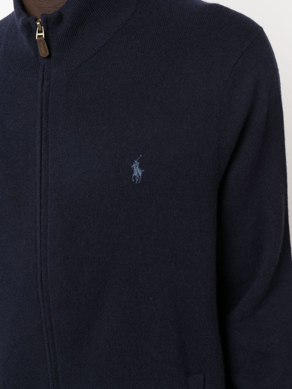 POLO RALPH LAUREN Cardigan con cerniera a collo alto in lana blu 