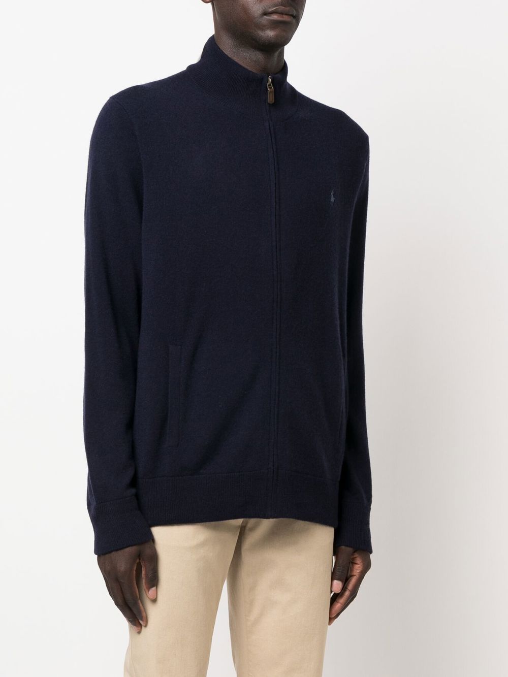 POLO RALPH LAUREN Cardigan con cerniera a collo alto in lana blu 