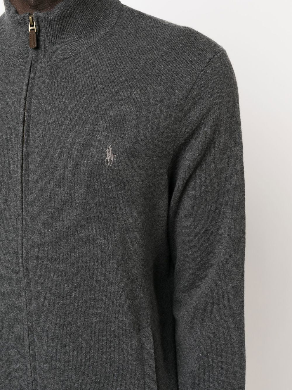 POLO RALPH LAUREN Cardigan con cerniera a collo alto in lana antracite 