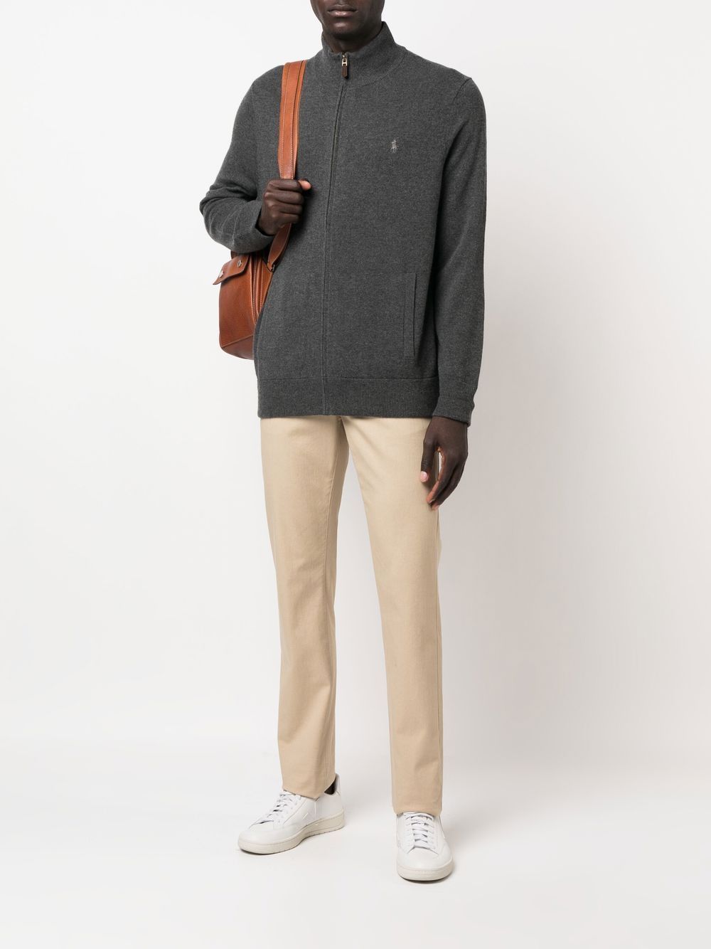 POLO RALPH LAUREN Cardigan con cerniera a collo alto in lana antracite 