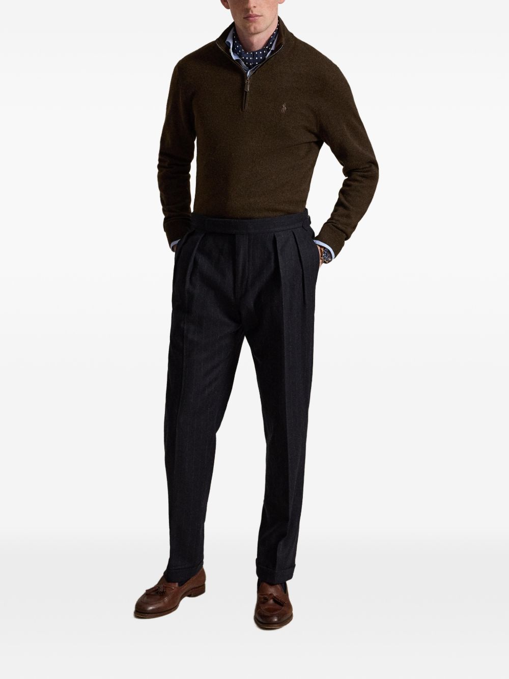 POLO RALPH LAUREN Maglia in lana marrone con zip sul collo 