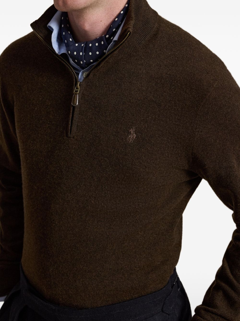 POLO RALPH LAUREN Maglia in lana marrone con zip sul collo 