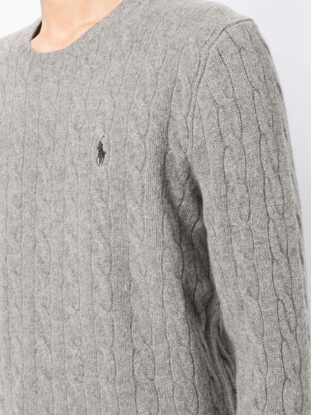POLO RALPH LAUREN Maglia girocollo in cotone grigio chiaro con texture intrecciata 