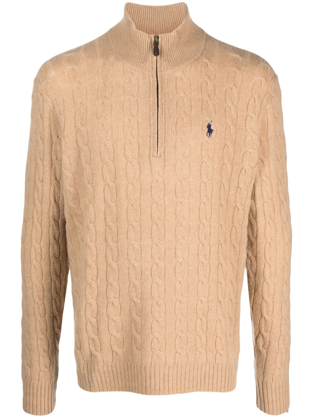 POLO RALPH LAUREN Maglia in lana beige con zip al collo 