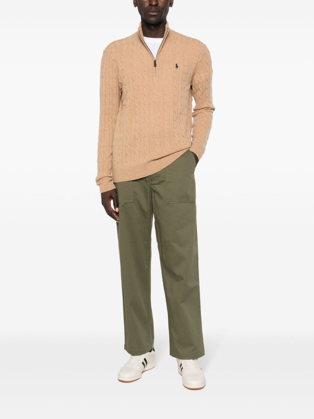 POLO RALPH LAUREN Maglia in lana beige con zip al collo 