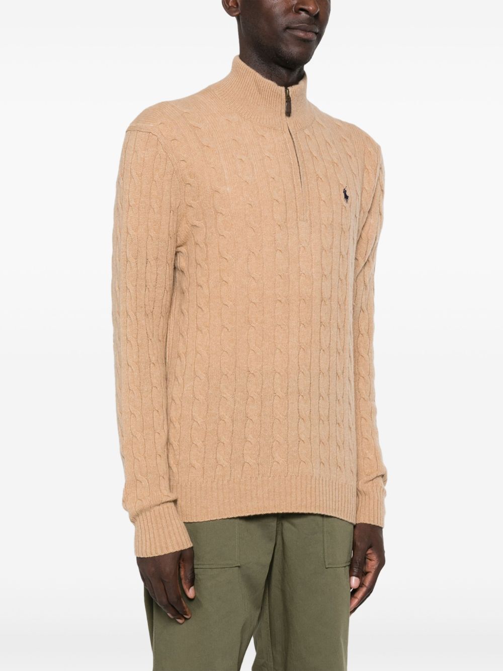 POLO RALPH LAUREN Maglia in lana beige con zip al collo 