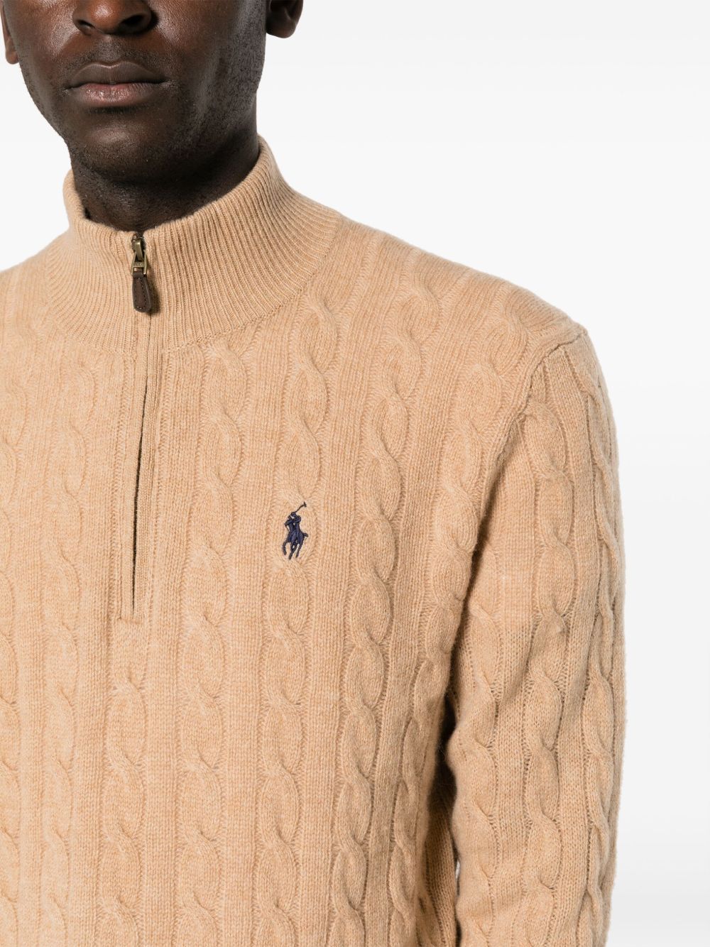 POLO RALPH LAUREN Maglia in lana beige con zip al collo 