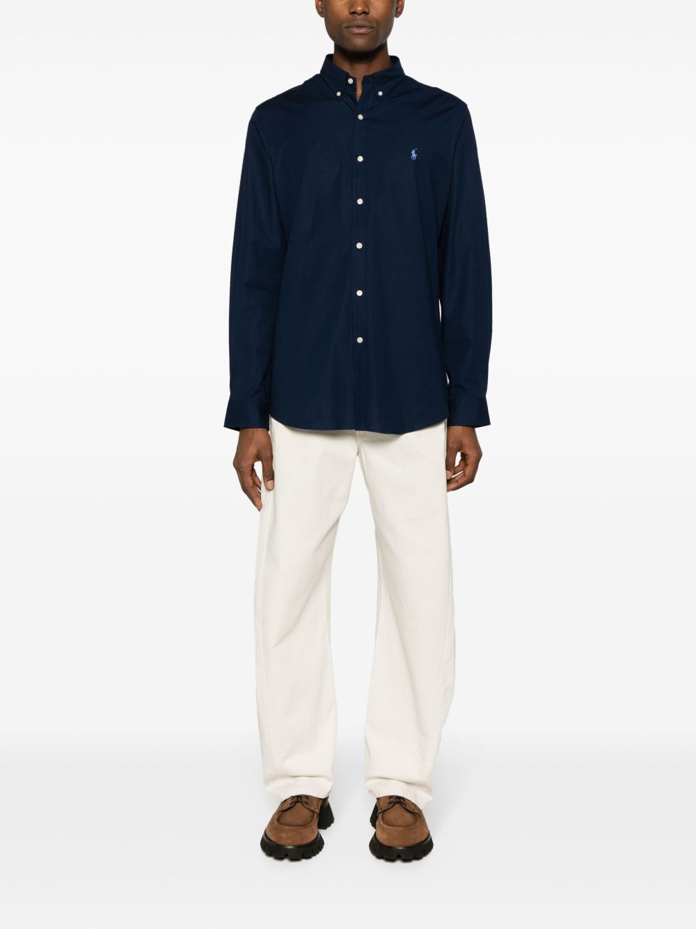 POLO RALPH LAUREN Camicia in cotone blu con cavallino celeste 