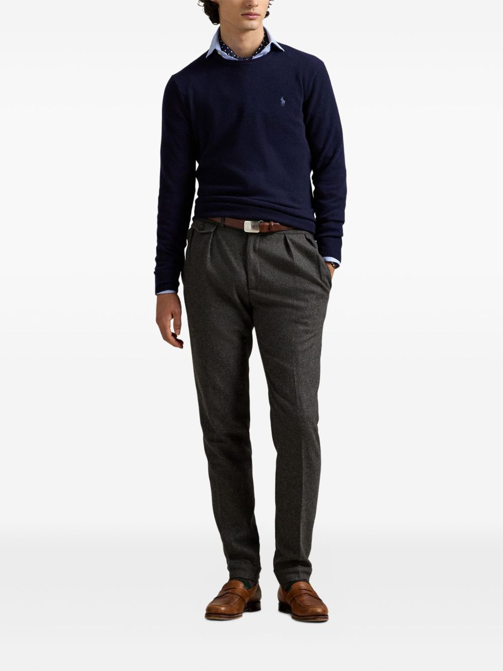 POLO RALPH LAUREN Maglia girocollo blu in lana 