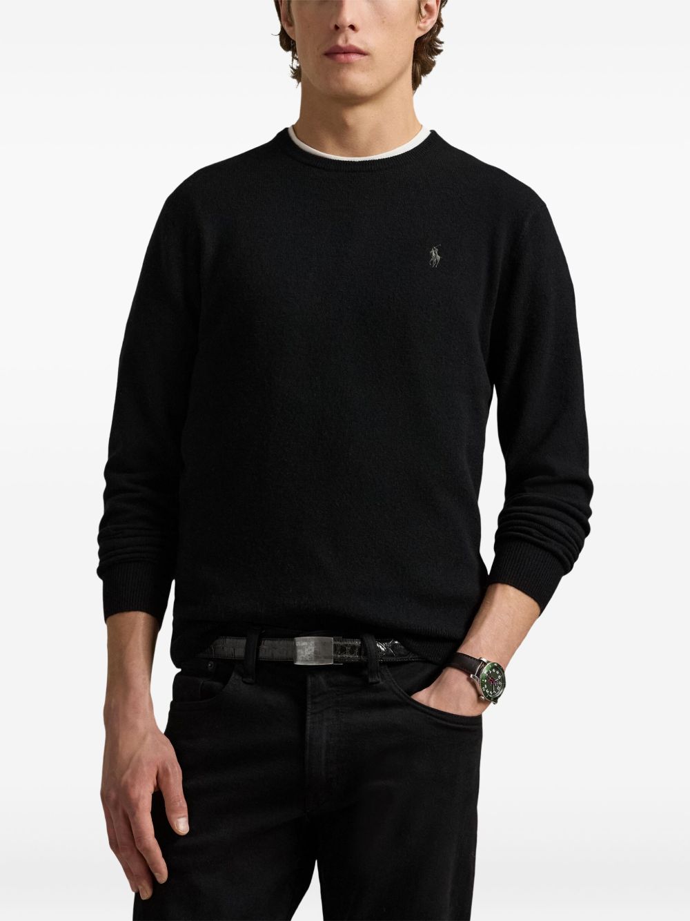 POLO RALPH LAUREN Maglia in lana nera con logo 