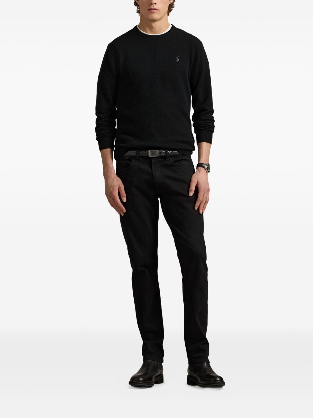 POLO RALPH LAUREN Maglia in lana nera con logo 