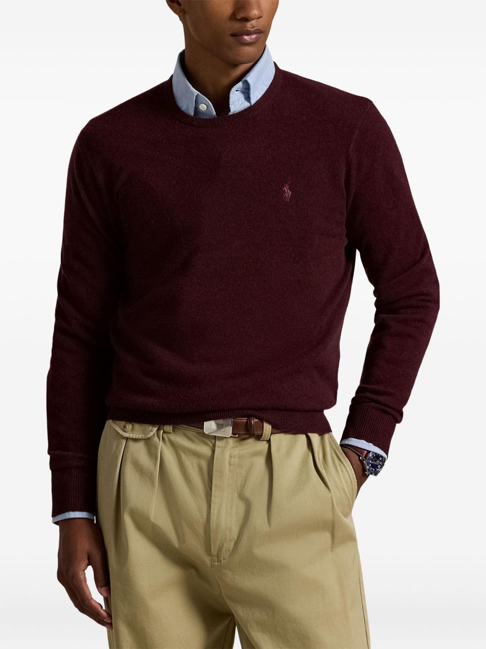 POLO RALPH LAUREN Maglia in lana bordeaux con logo 