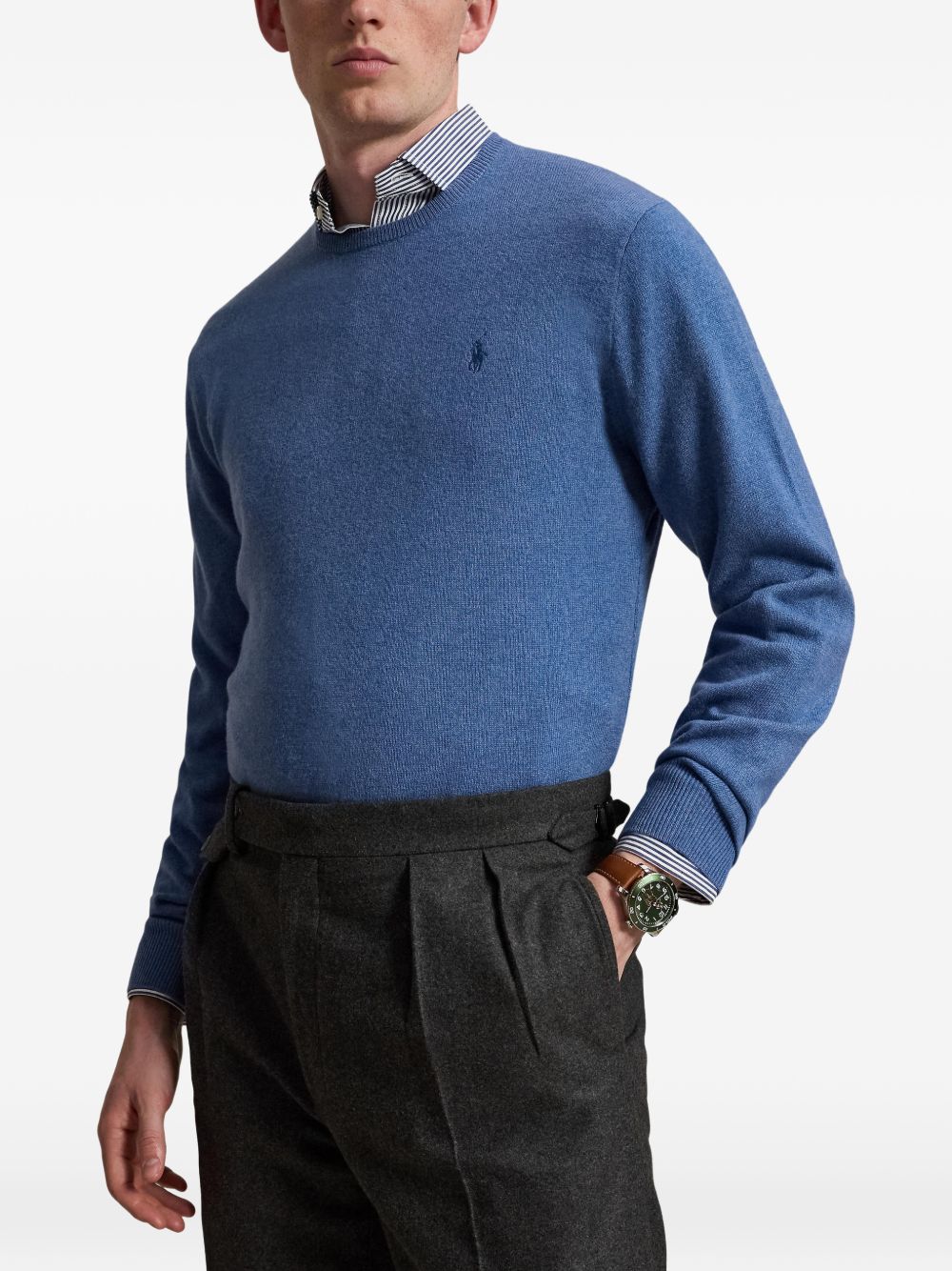 POLO RALPH LAUREN Maglia in lana azzurra con logo 