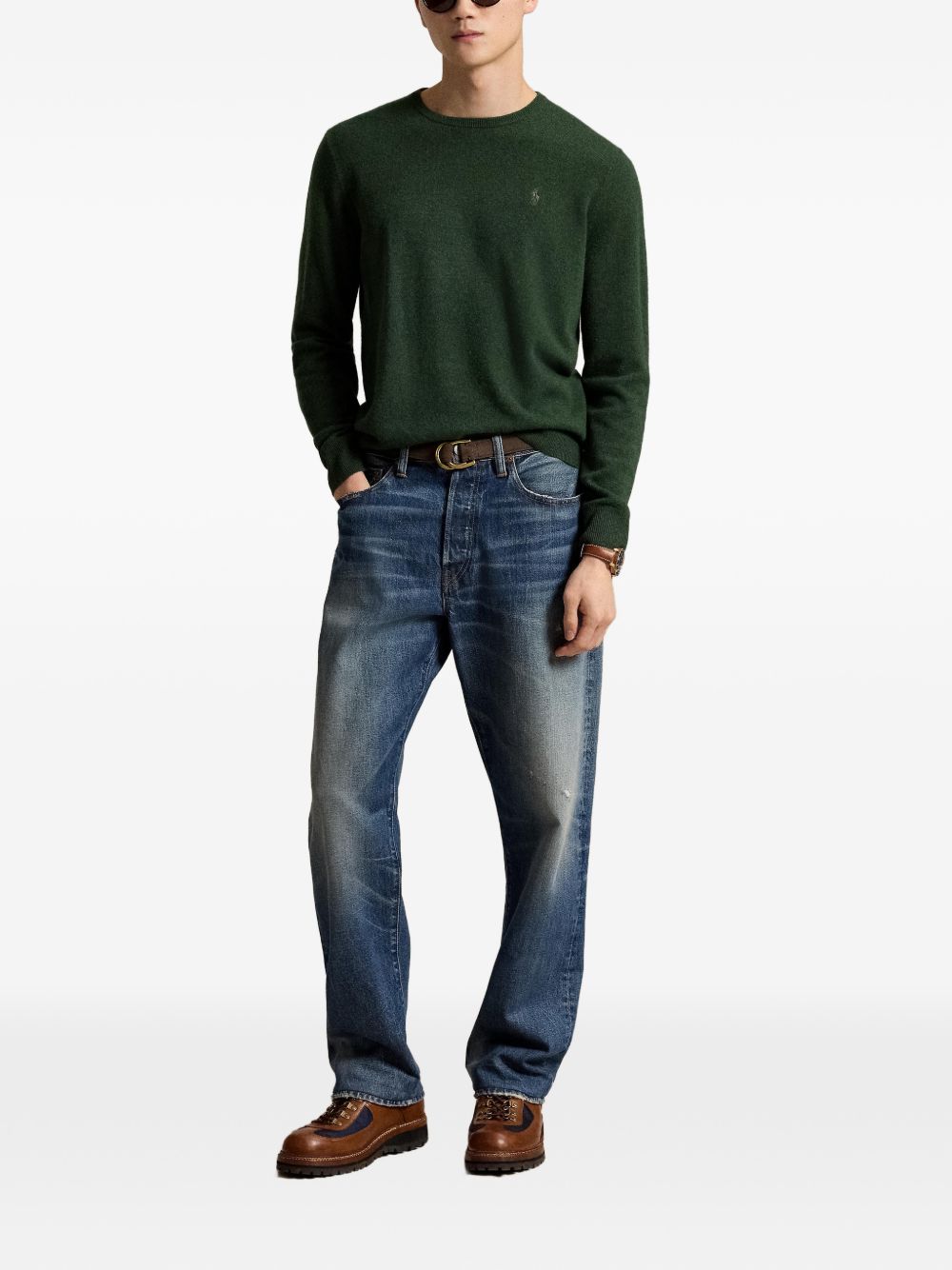 POLO RALPH LAUREN Maglia in lana verde scuro con logo 